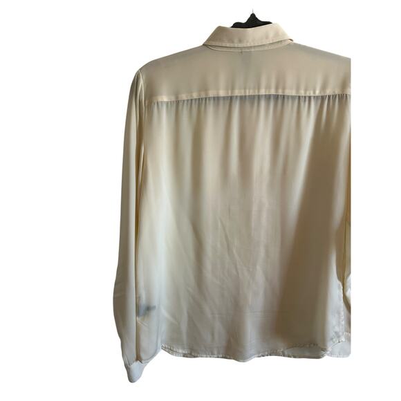 Lauren by Ralph Lauren Women's Medium Cream Pleated Front Collar Button Up Top - Picture 8 of 11